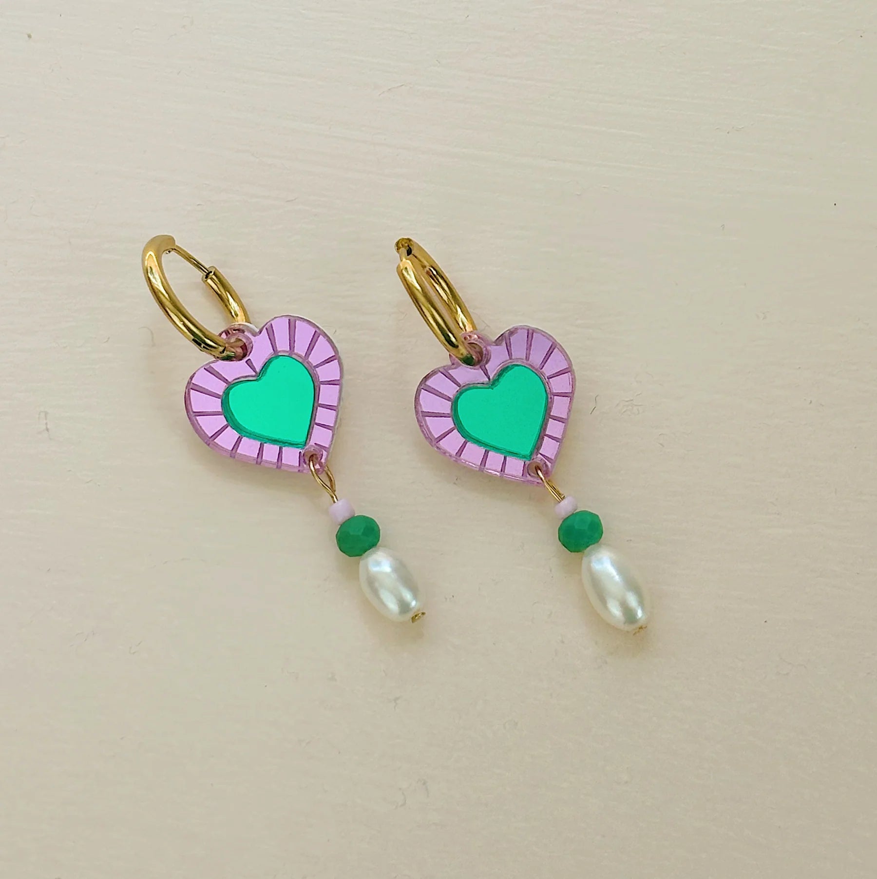 MARTHA JEAN - HEART AND BEAD EARRINGS - VIOLET/ KELLY GREEN