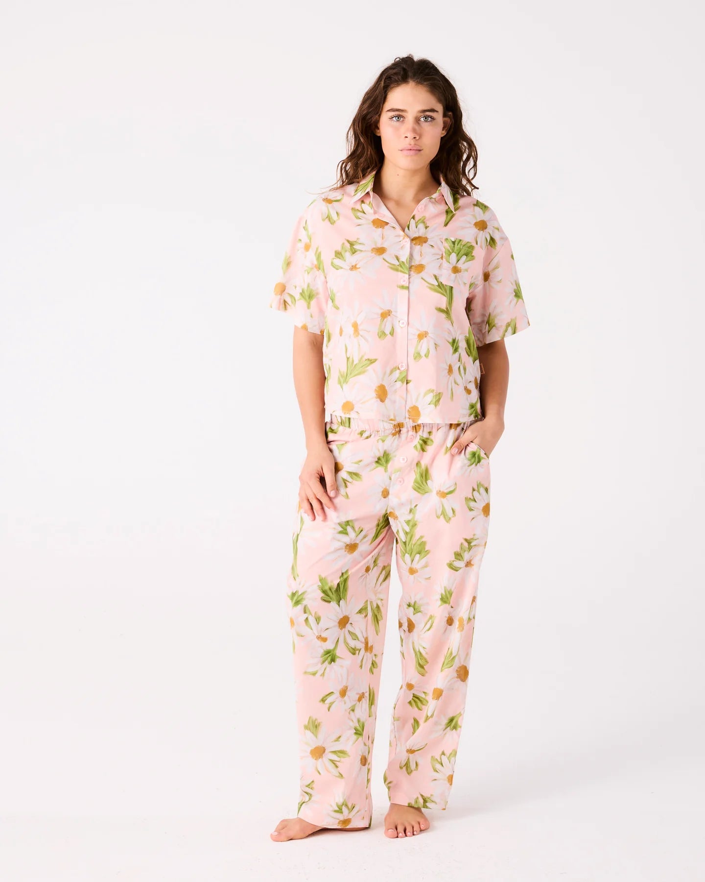 KIP & CO - ADULT ORGANIC COTTON SHORT SLEEVE SHIRT & PANT PYJAMA SET - SWEET DAISY