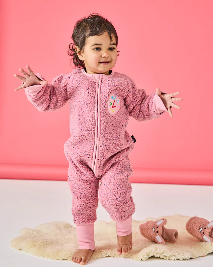 KIP & CO - SHERPA LONG SLEEVE ZIP ROMPER - PINK SPRINKLE