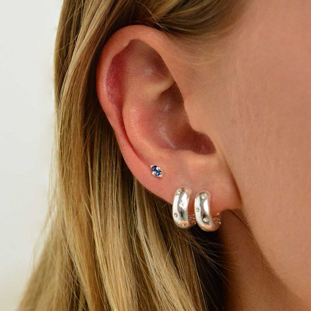 LINDA TAHIJA - SILVER BIRTHSTONE STUD EARRINGS - BLUE TOPAZ