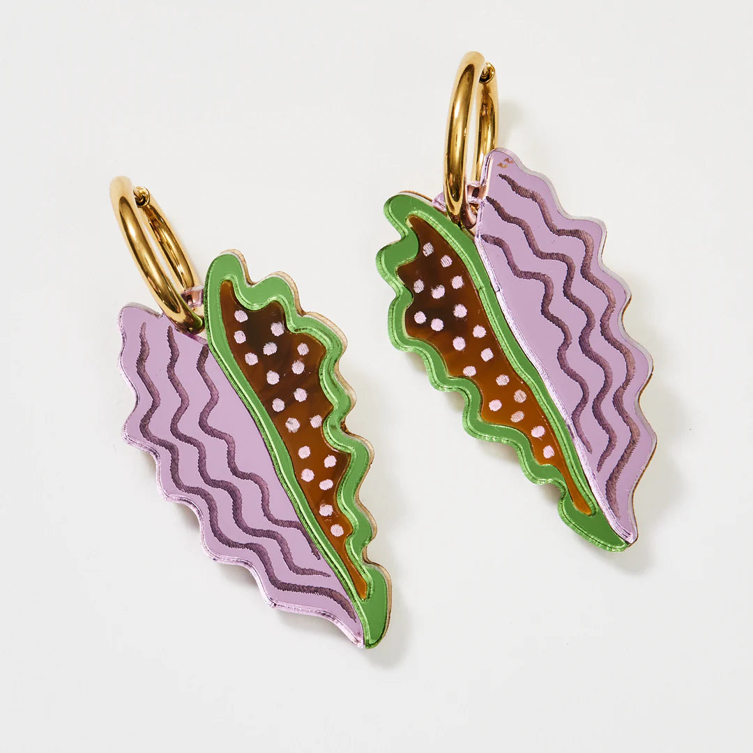 MARTHA JEAN - BIG LEAF EARRINGS - TAN / LILAC
