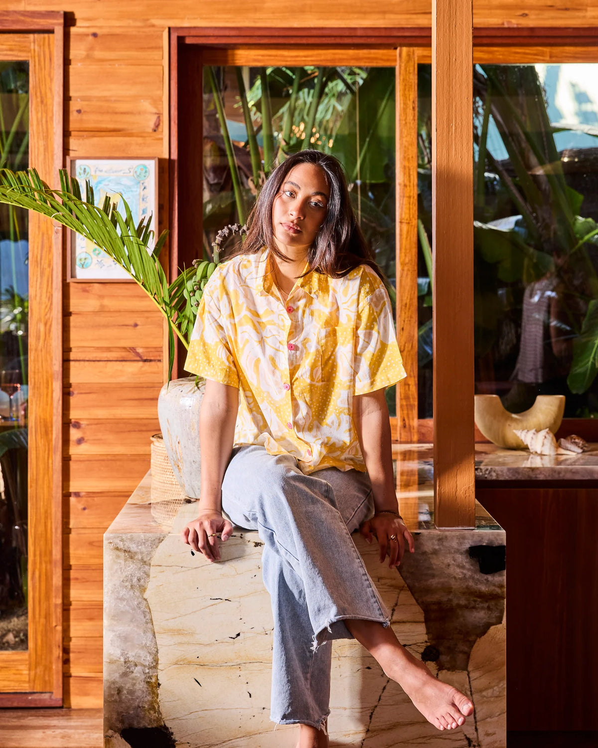 KIP & CO X ANNA SPIRO - ADULT ORGANIC COTTON SHORT SLEEVE SHIRT & PANT PYJAMA SET - ELSTERNWIG FIG