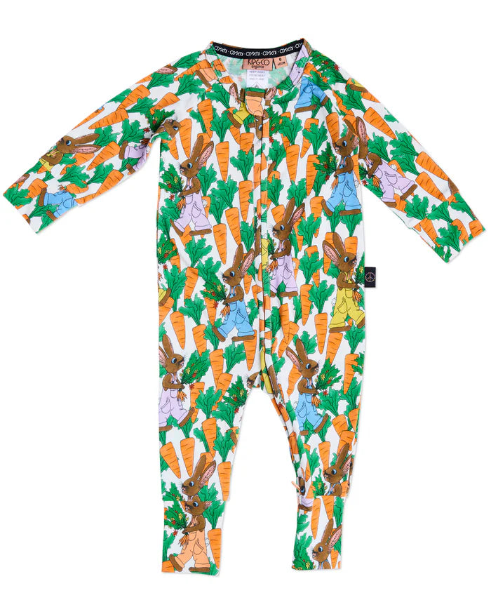 KIP & CO - ORGANIC COTTON LONG SLEEVE ZIP ROMPER - CARROT JOY