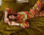 KIP & CO - ADULT ORGANIC COTTON LONG SLEEVE SHIRT & PANT PYJAMA SET - POPPING FLOWERS PEACH