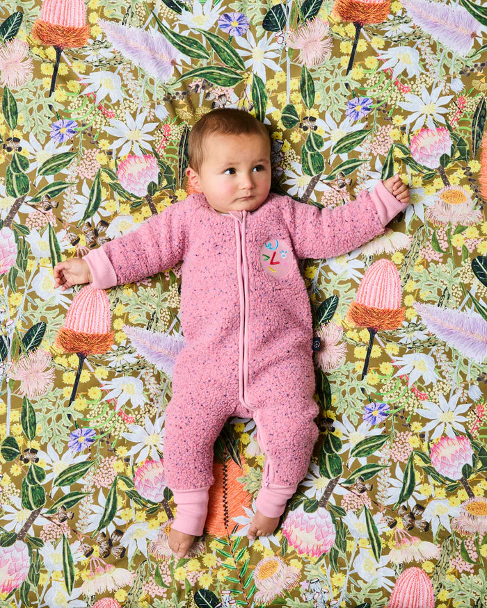 KIP & CO - SHERPA LONG SLEEVE ZIP ROMPER - PINK SPRINKLE