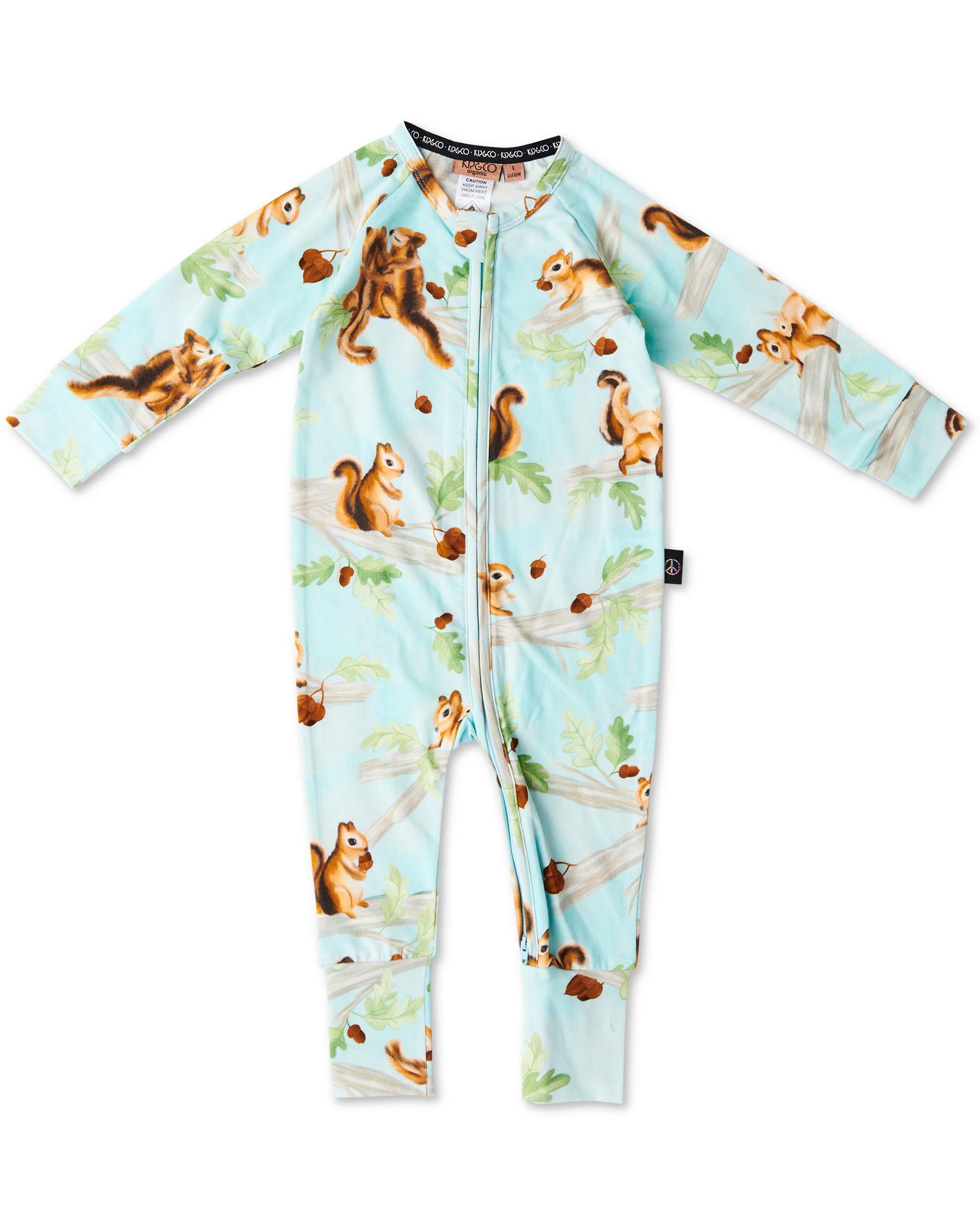 KIP & CO - ORGANIC LONG SLEEVE ZIP ROMPER - SQUIRREL SCURRY