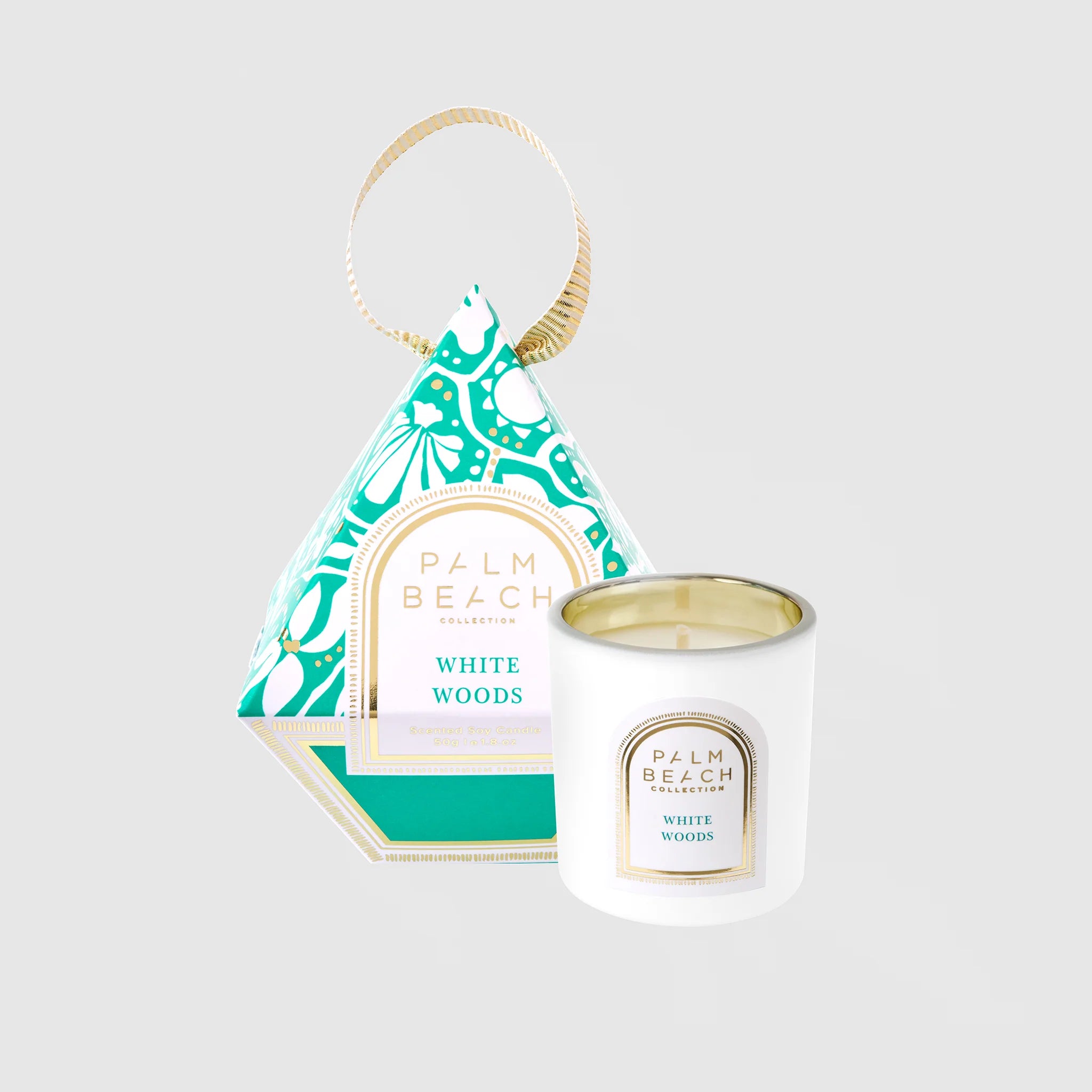 PALM BEACH COLLECTION - WHITE WOODS HANGING BAUBLE CANDLE 50G