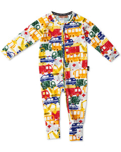 KIP & CO - ORGANIC LONG SLEEVE ZIP ROMPER - BIG WHEELS