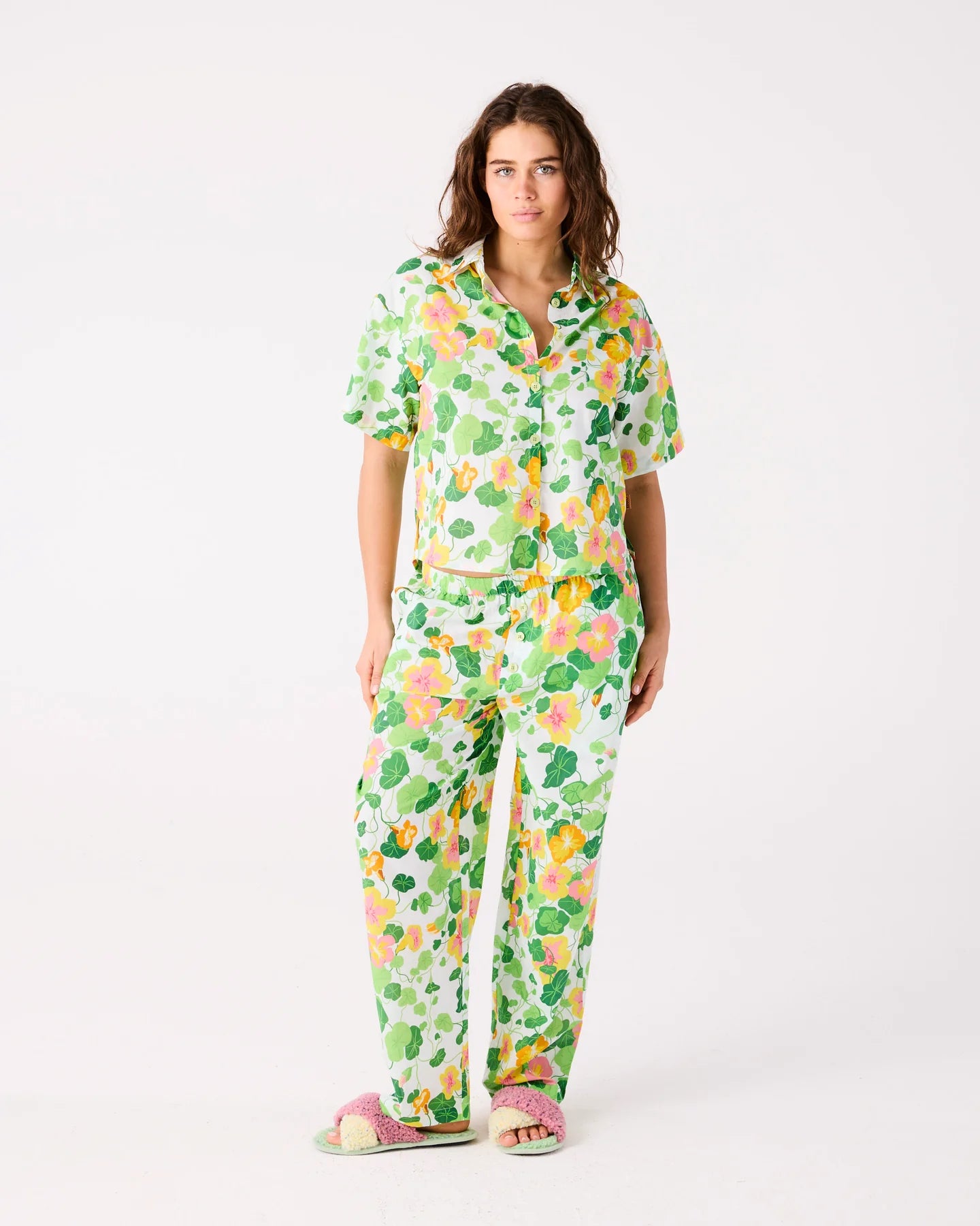 KIP & CO - ADULT ORGANIC COTTON SHORT SLEEVE SHIRT & PANT PYJAMA SET - NASTURTIUM