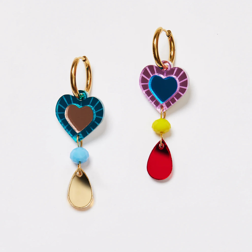 MARTHA JEAN - HEART AND BEAD EARRINGS - RAINBOW