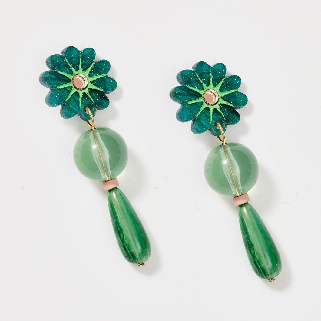 MARTHA JEAN - IVY DROP EARRINGS - EMERALD/ROSE