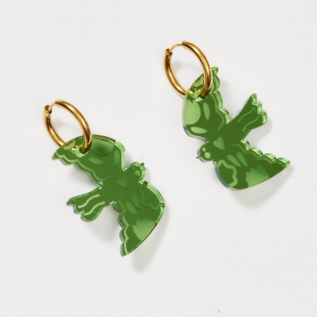 MARTHA JEAN - LARGE BIRD EARRINGS - FERN