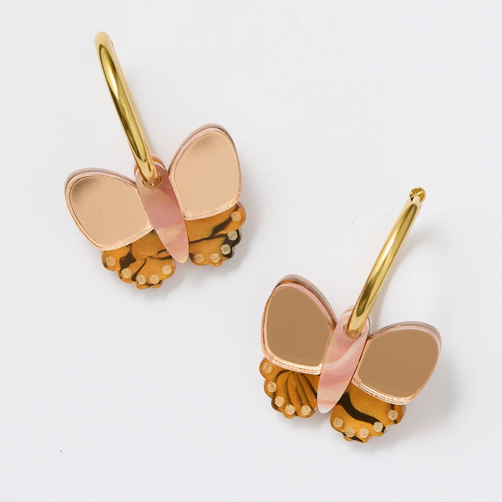 MARTHA JEAN - GOLD BUTTERFLY EARRINGS - BROWN / PEACH