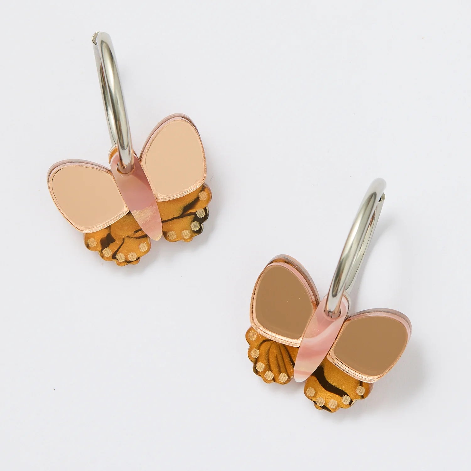 MARTHA JEAN - SILVER BUTTERFLY EARRINGS - BROWN / PEACH
