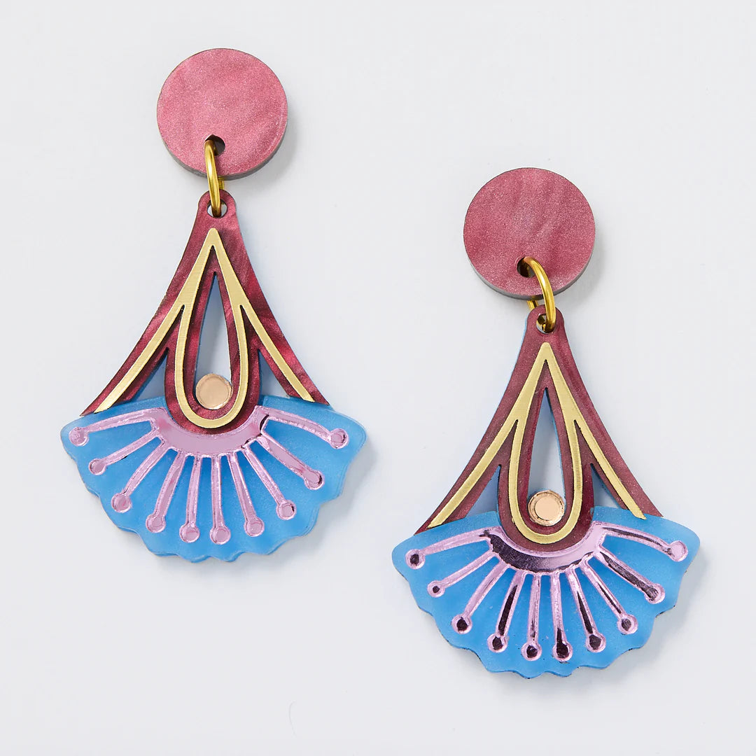 MARTHA JEAN - SILVER PRINCESS DROP EARRINGS - PLUM / BLUE