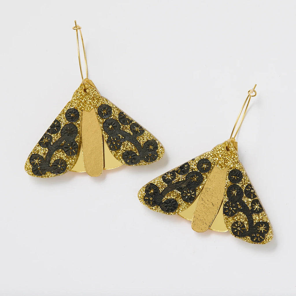 MARTHA JEAN - MOTH WATTLE EARRINGS - GOLD / BLACK