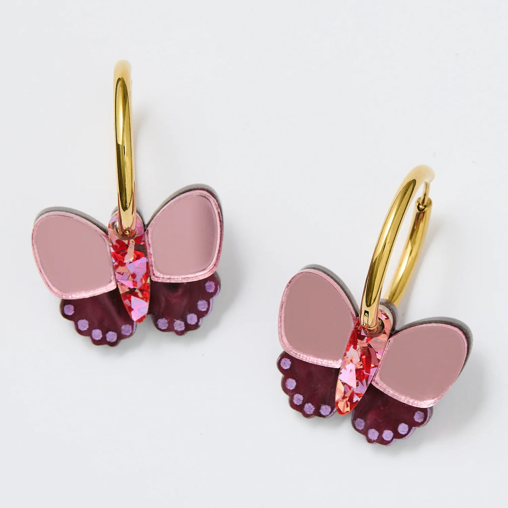 MARTHA JEAN - GOLD BUTTERFLY EARRINGS - RED / PLUM