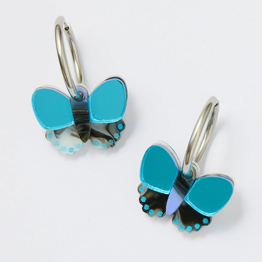 MARTHA JEAN - SILVER BUTTERFLY EARRINGS - BLUE / BLACK