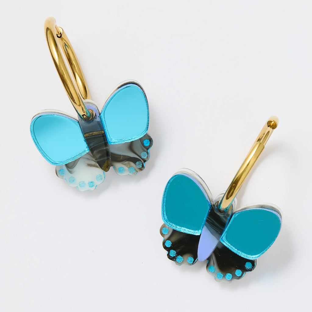 MARTHA JEAN - GOLD BUTTERFLY EARRINGS - BLUE / BLACK