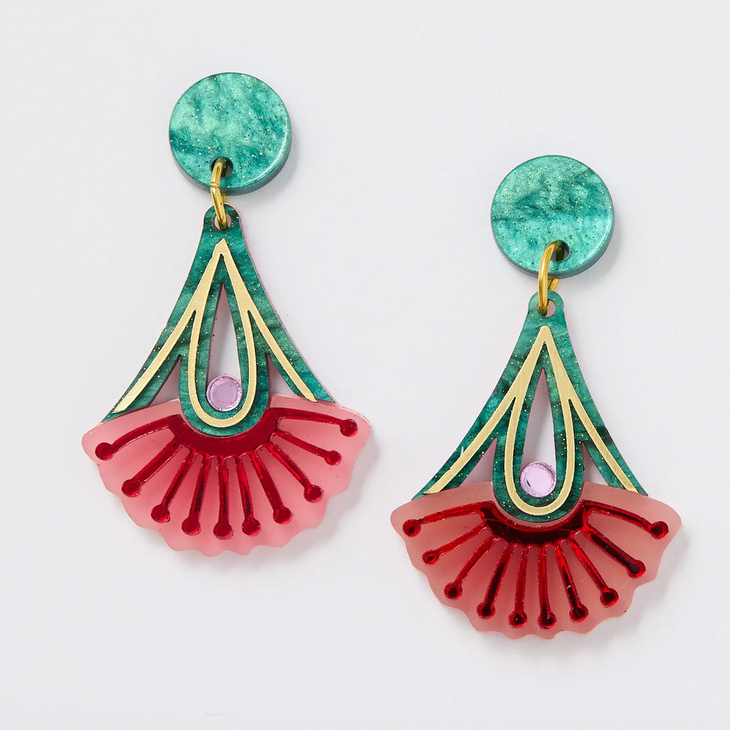 MARTHA JEAN - SILVER PRINCESS DROP EARRINGS - PINK / GREEN