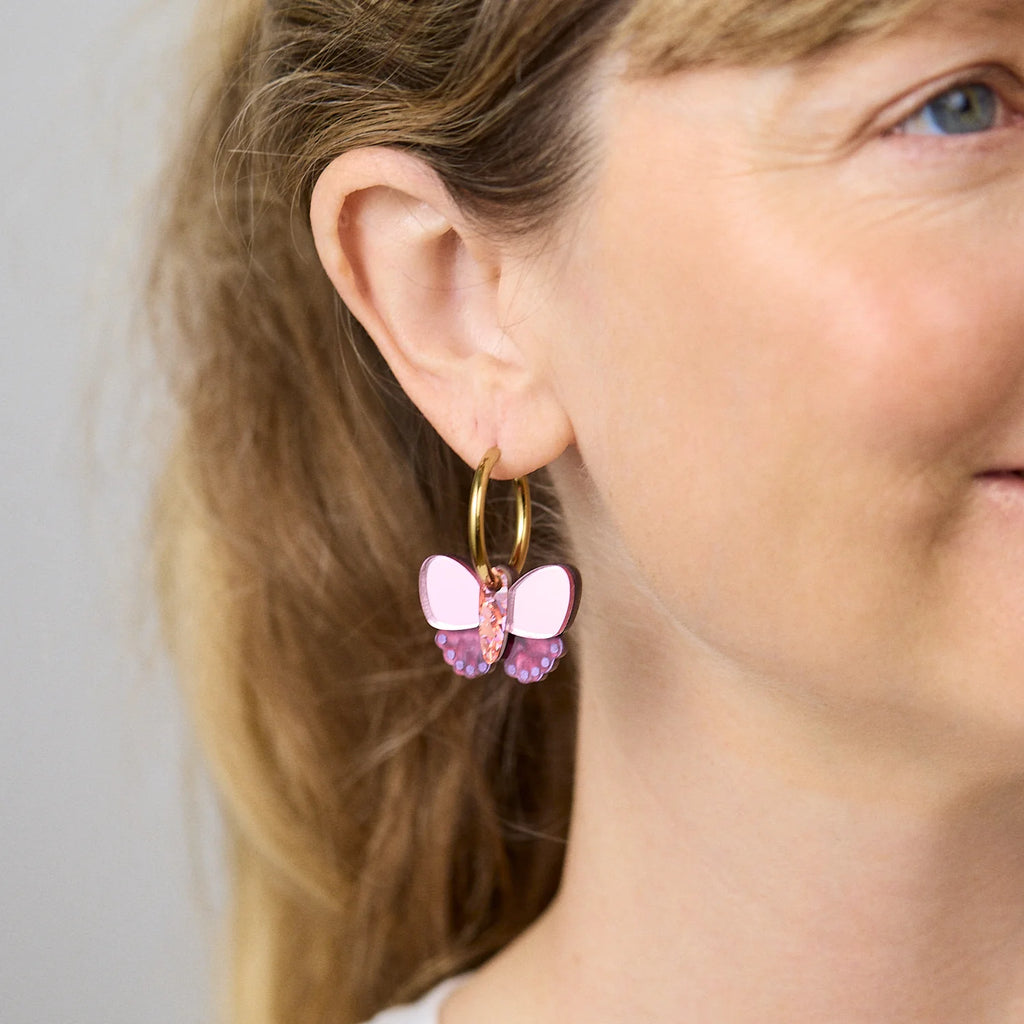 MARTHA JEAN - GOLD BUTTERFLY EARRINGS - RED / PLUM