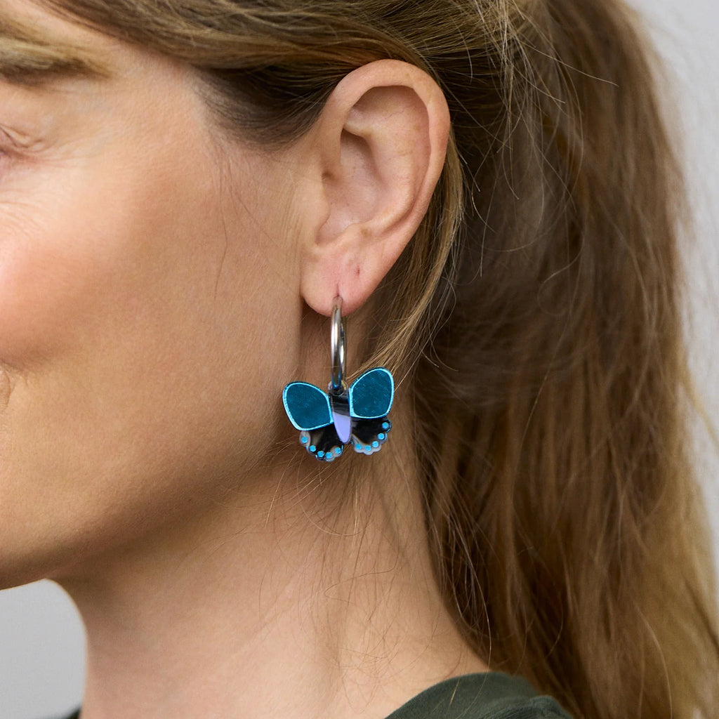 MARTHA JEAN - GOLD BUTTERFLY EARRINGS - BLUE / BLACK