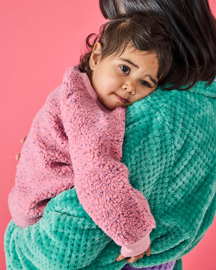 KIP & CO - SHERPA LONG SLEEVE ZIP ROMPER - PINK SPRINKLE