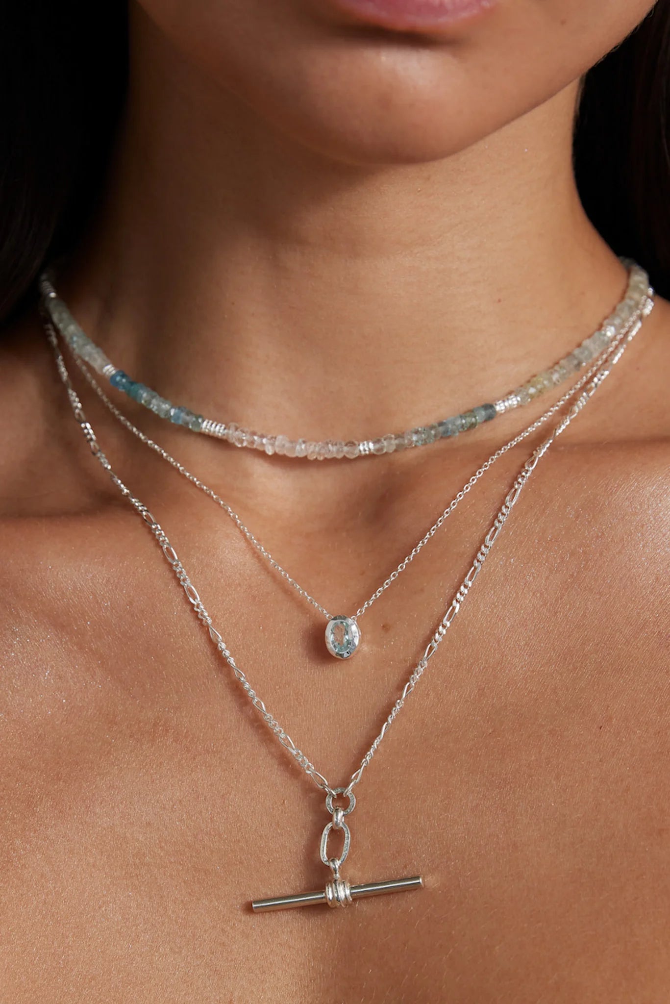 TONIMAY - NECKLACE - AQUAMARINE BEADED SILVER