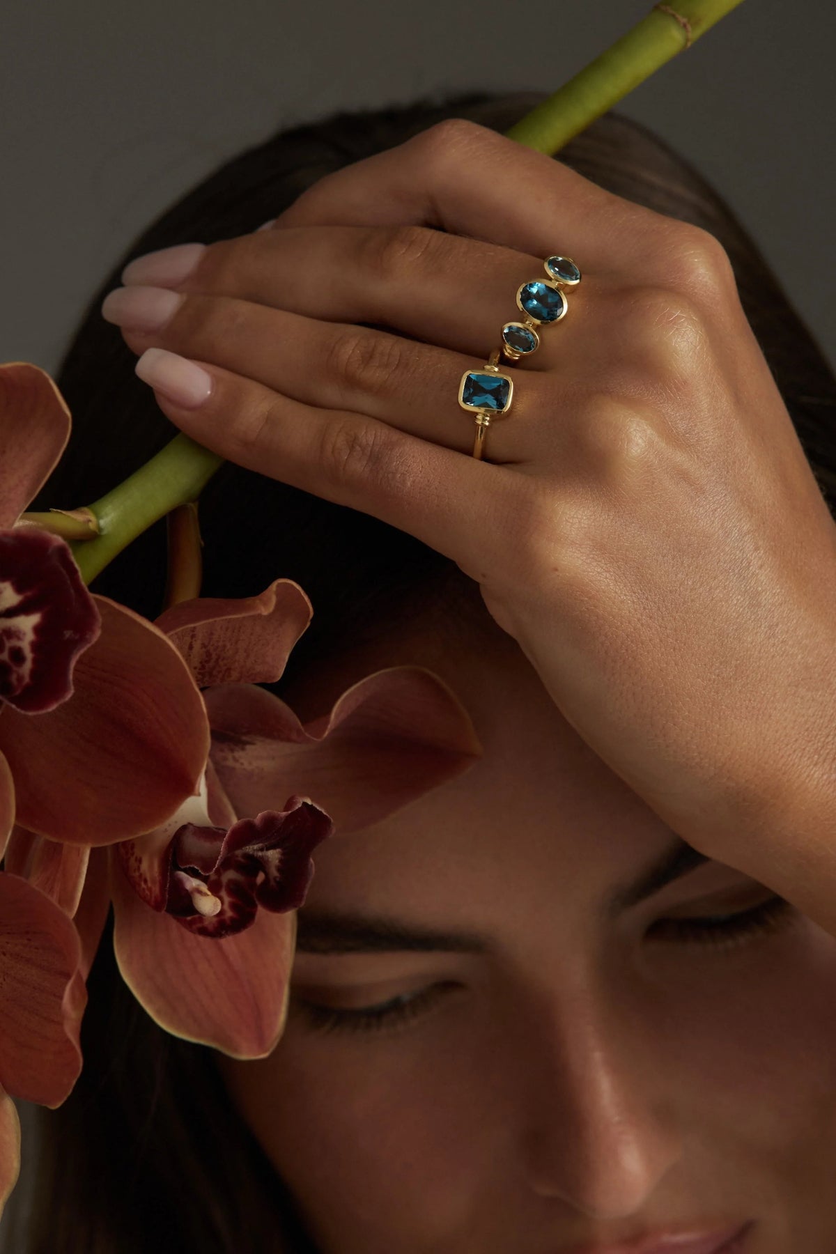 TONIMAY - TRINITY BLUE TOPAZ GOLD RING - SIZE 8 LARGE