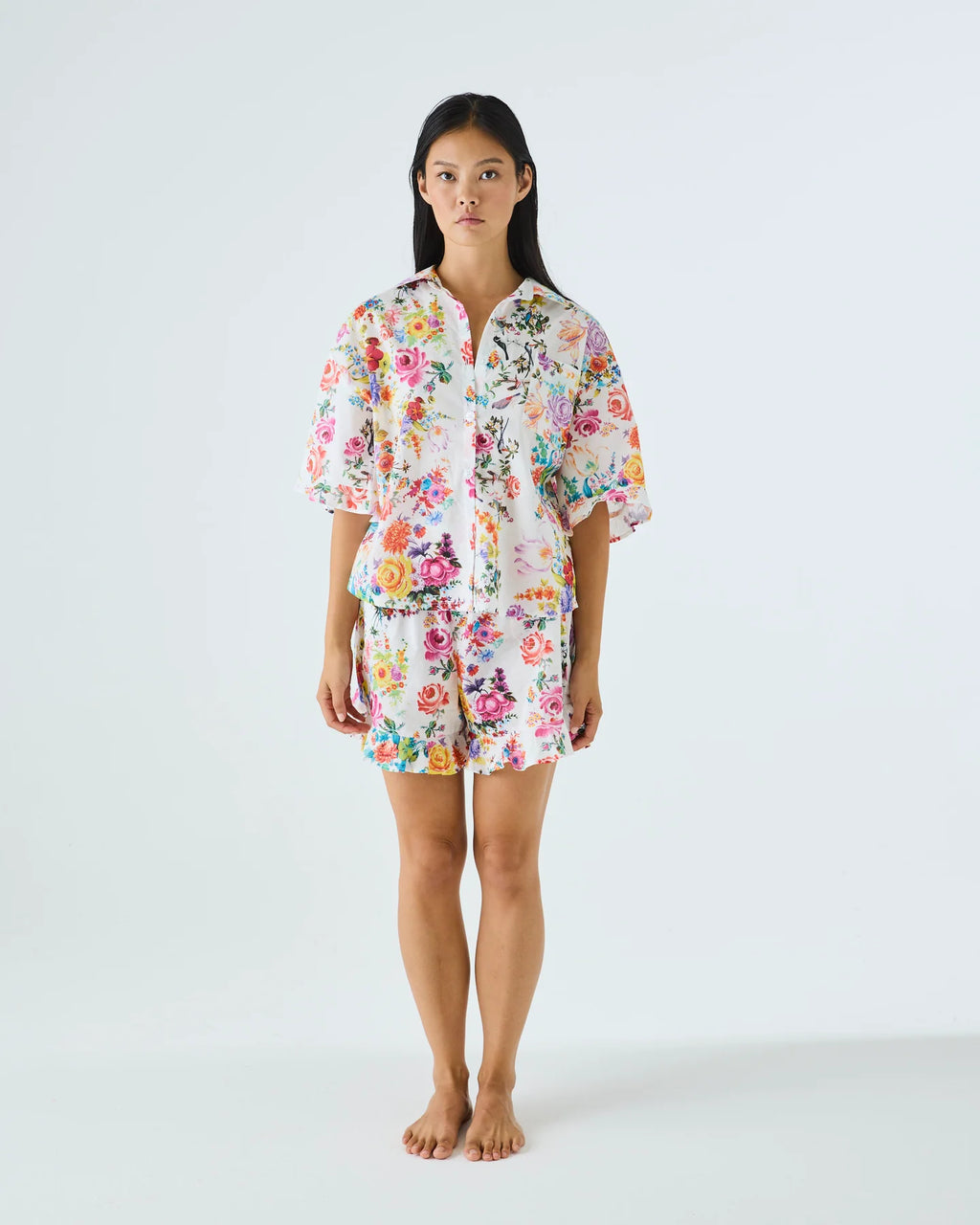 KIP & CO X ROMANCE WAS BORN - ADULT ORGANIC COTTON SHORT SLEEVE SHIRT & SHORT PYJAMA SET - DREAM BLOOM