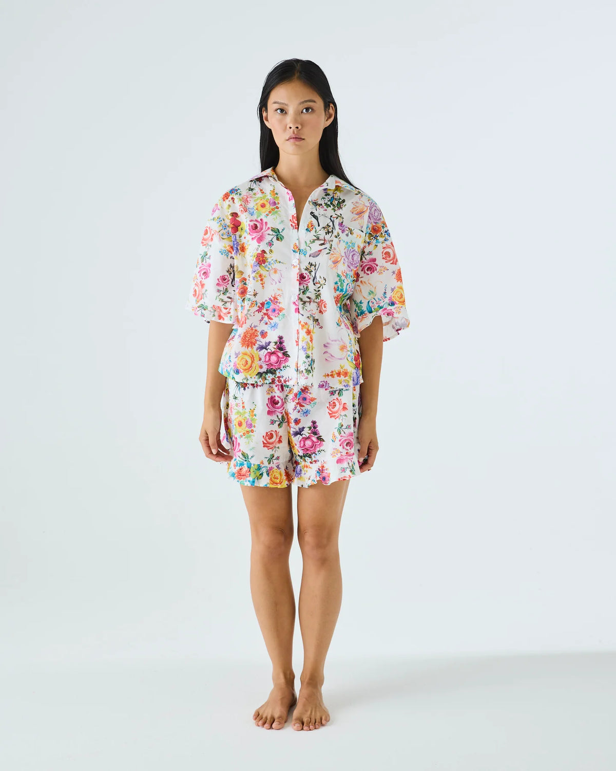 KIP & CO X ROMANCE WAS BORN - ADULT ORGANIC COTTON SHORT SLEEVE SHIRT & SHORT PYJAMA SET - DREAM BLOOM