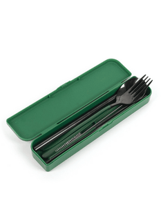 THE SOMEWHERE CO - CUTLERY KIT - BLACK WITH FOREST GREEN HANDLE