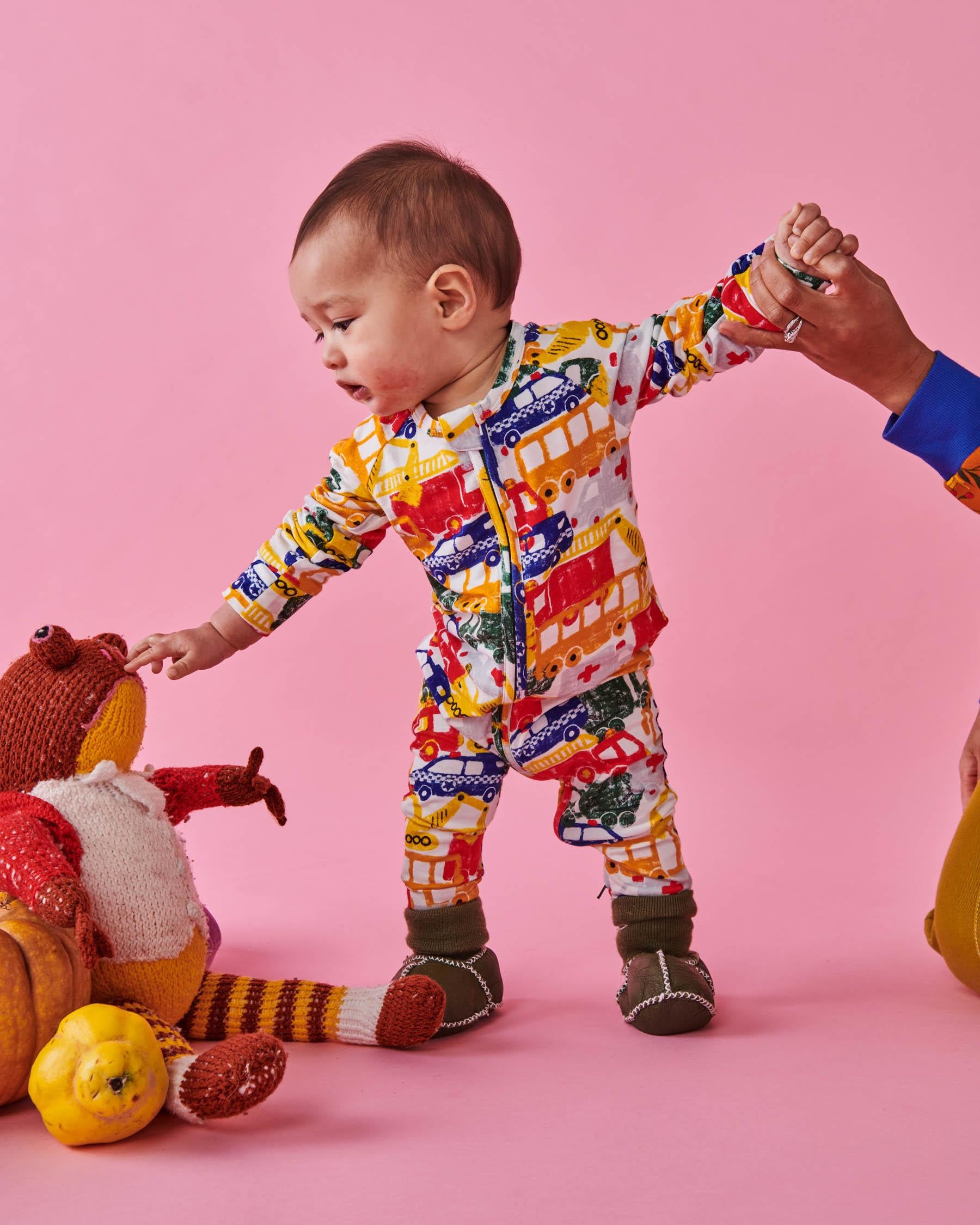 KIP & CO - ORGANIC LONG SLEEVE ZIP ROMPER - BIG WHEELS