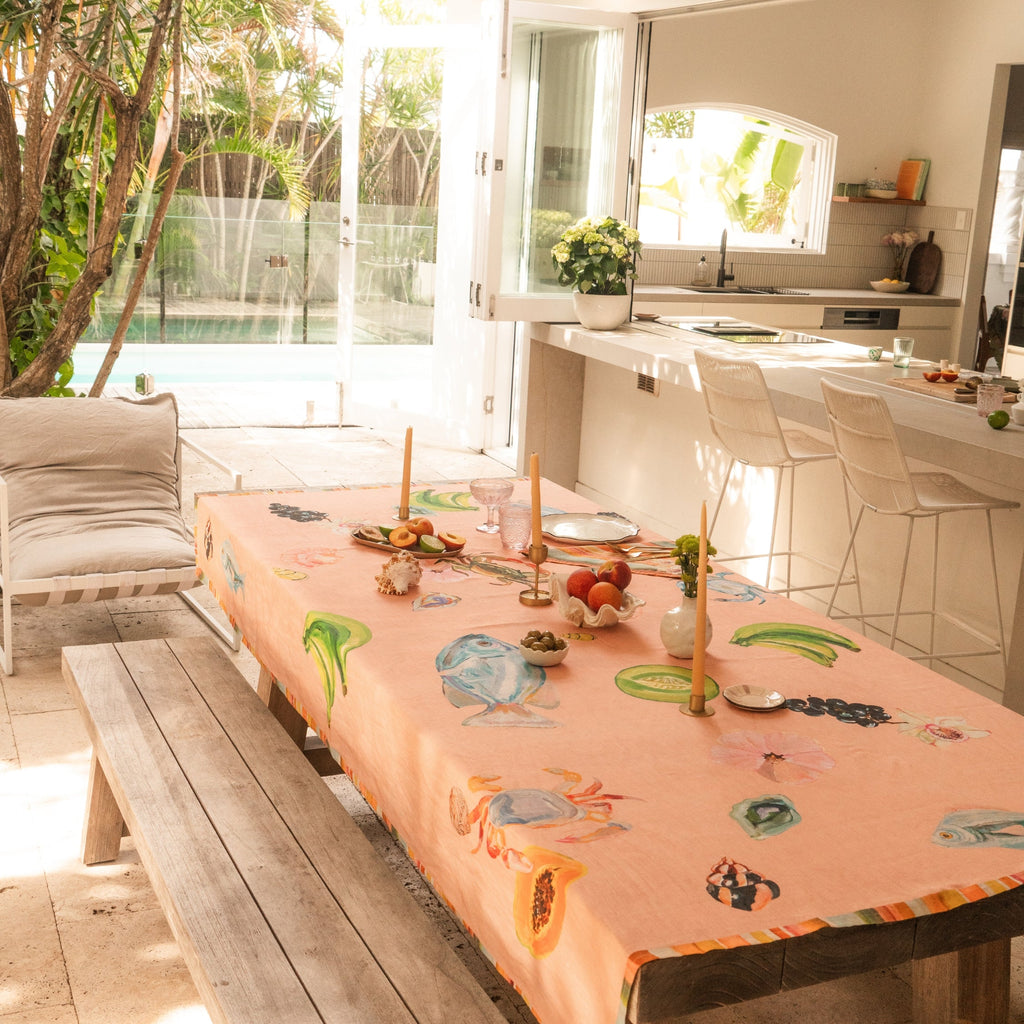 WANDERING FOLK - ANNIE EVERINGHAM TABLECLOTH - PASTEL SEA