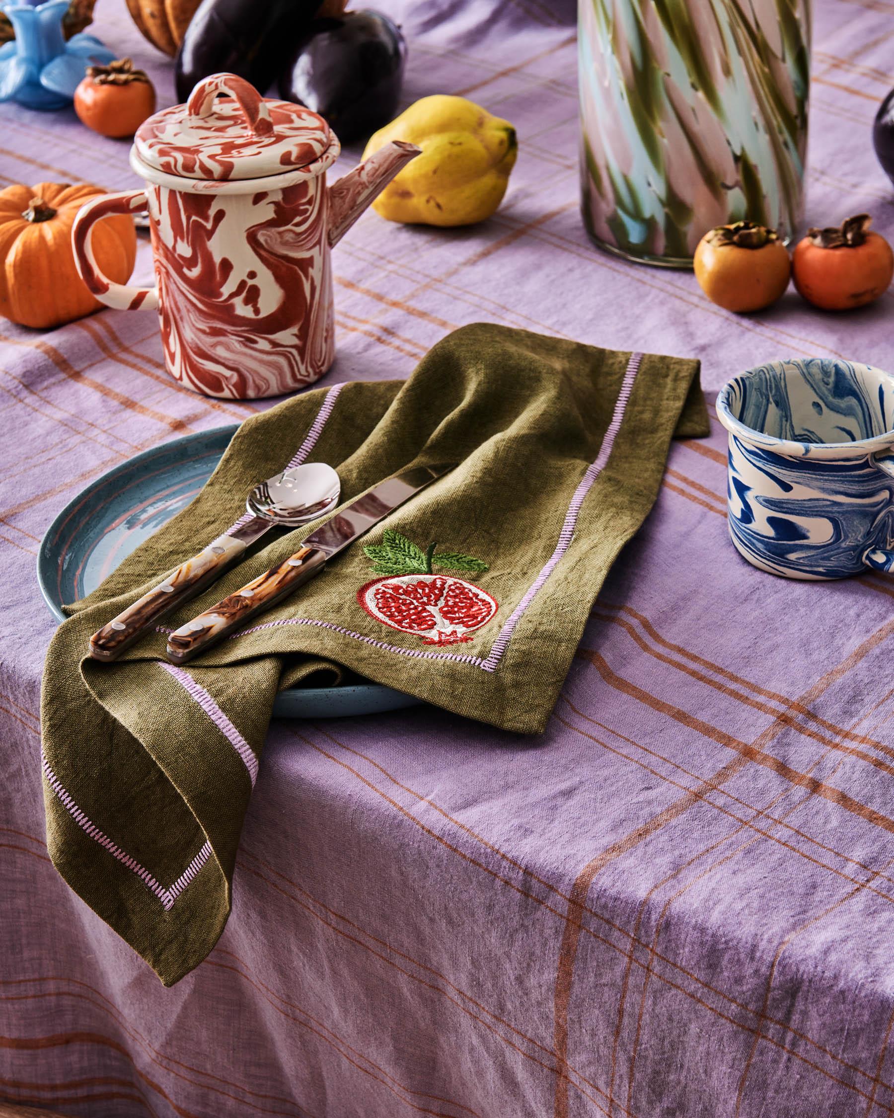 KIP & CO - EMBROIDERED LINEN 4P NAPKIN SET - AUTUMN FRUITS