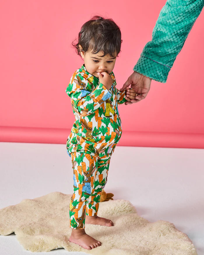 KIP & CO - ORGANIC COTTON LONG SLEEVE ZIP ROMPER - CARROT JOY