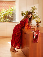 BONNIE & NEIL - FLANNEL FLOWER ROBE - CERISE TAN