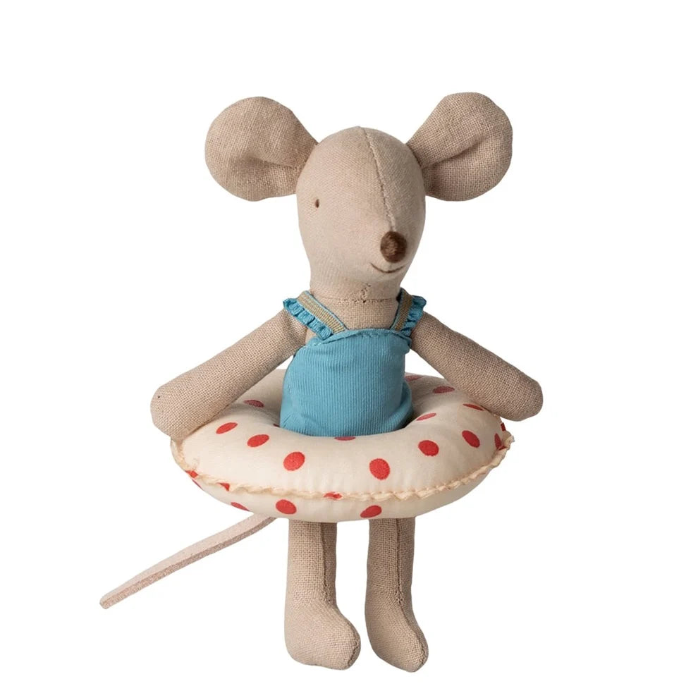 MAILEG - BEACH MOUSE WITH FLOAT - LITTLE SISTER RED DOTS