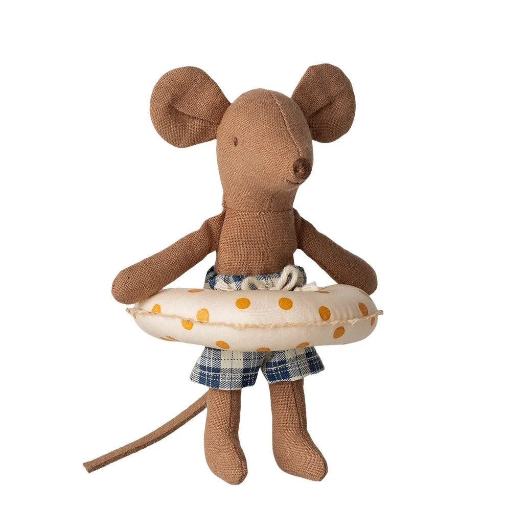 MAILEG - BEACH MOUSE WITH FLOAT - LITTLE BROTHER YELLOW DOTS