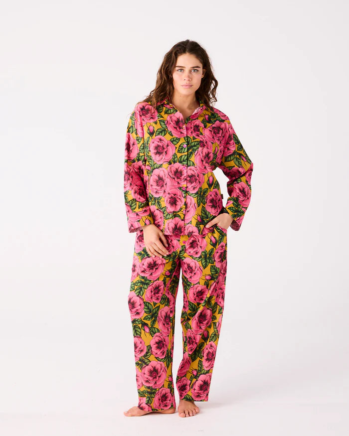 KIP & CO - GOLDEN PEONY ADULT ORGANIC COTTON LONG SLEEVE SHIRT & PANT PYJAMA SET