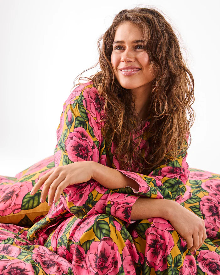 KIP & CO - GOLDEN PEONY ADULT ORGANIC COTTON LONG SLEEVE SHIRT & PANT PYJAMA SET