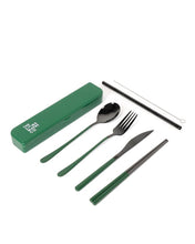 Load image into Gallery viewer, THE SOMEWHERE CO - CUTLERY KIT - BLACK WITH FOREST GREEN HANDLE
