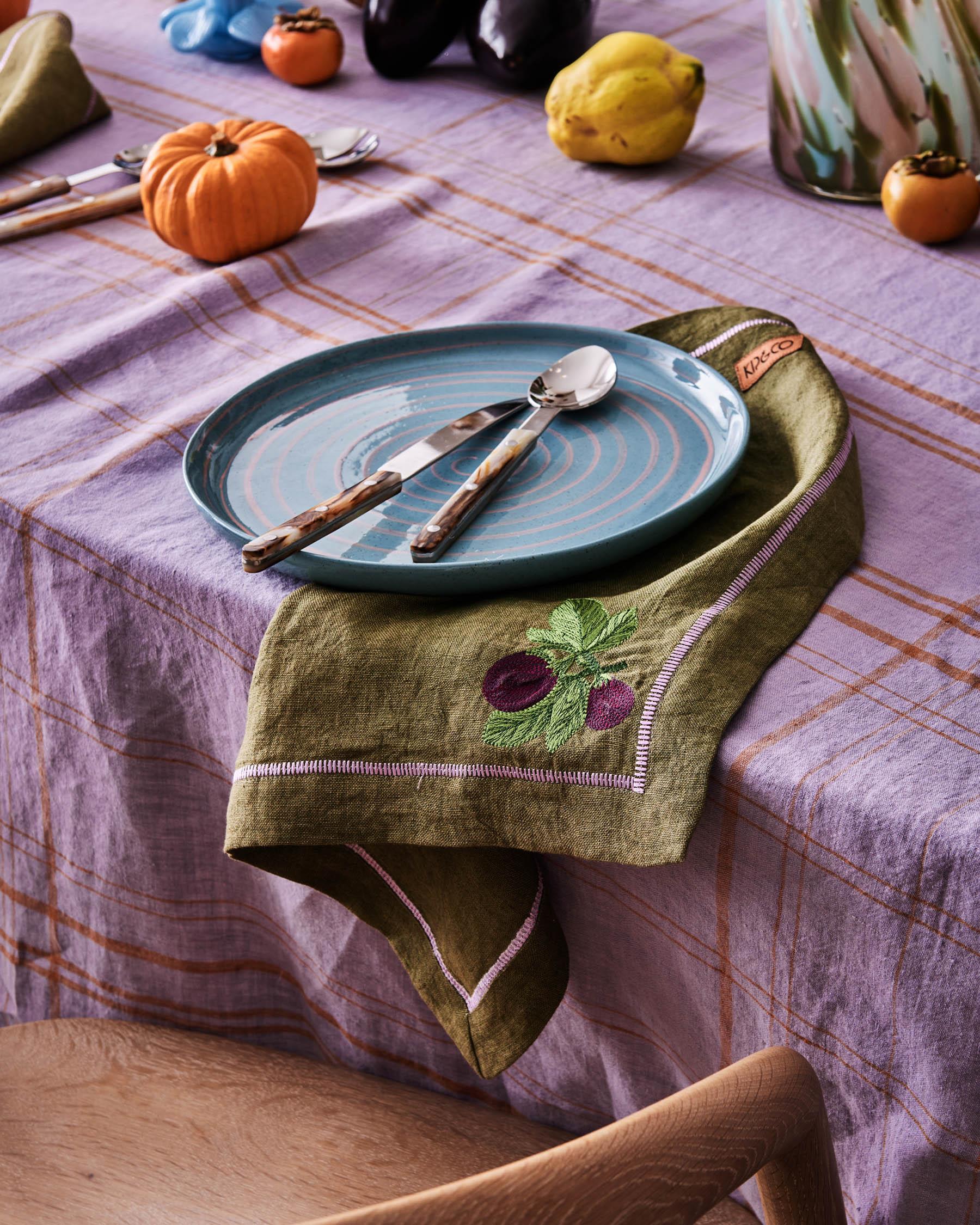 KIP & CO - EMBROIDERED LINEN 4P NAPKIN SET - AUTUMN FRUITS