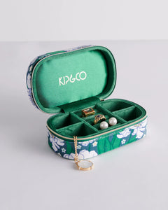 KIP & CO - VELVET TRAVEL JEWELLERY BOX  - TUMBLING FLOWERS GREEN