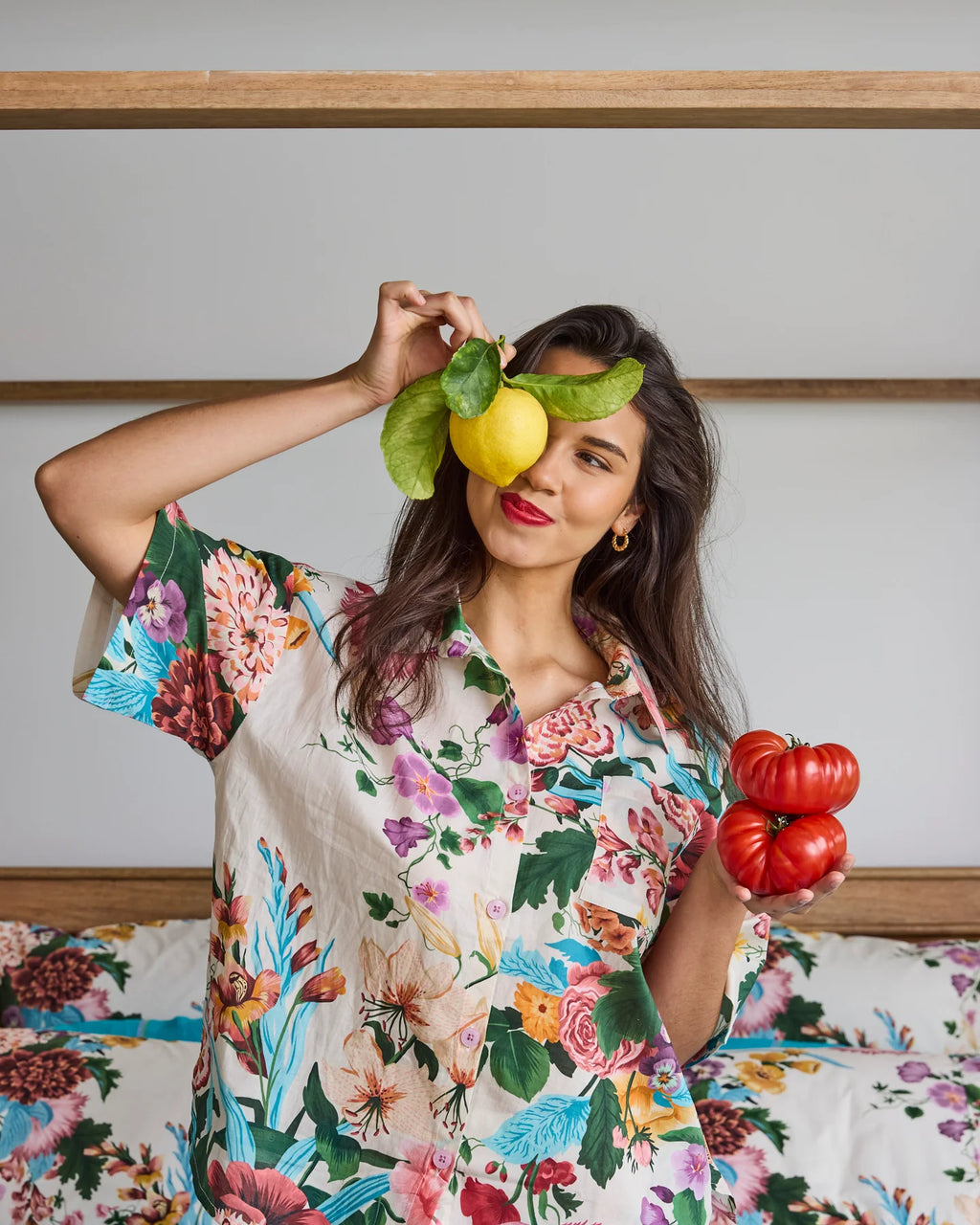 KIP & CO - ADULT ORGANIC COTTON SHORT SLEEVE SHIRT & SHORT PYJAMA SET - BELLE FLORAL