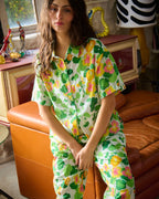 KIP & CO - ADULT ORGANIC COTTON SHORT SLEEVE SHIRT & PANT PYJAMA SET - NASTURTIUM