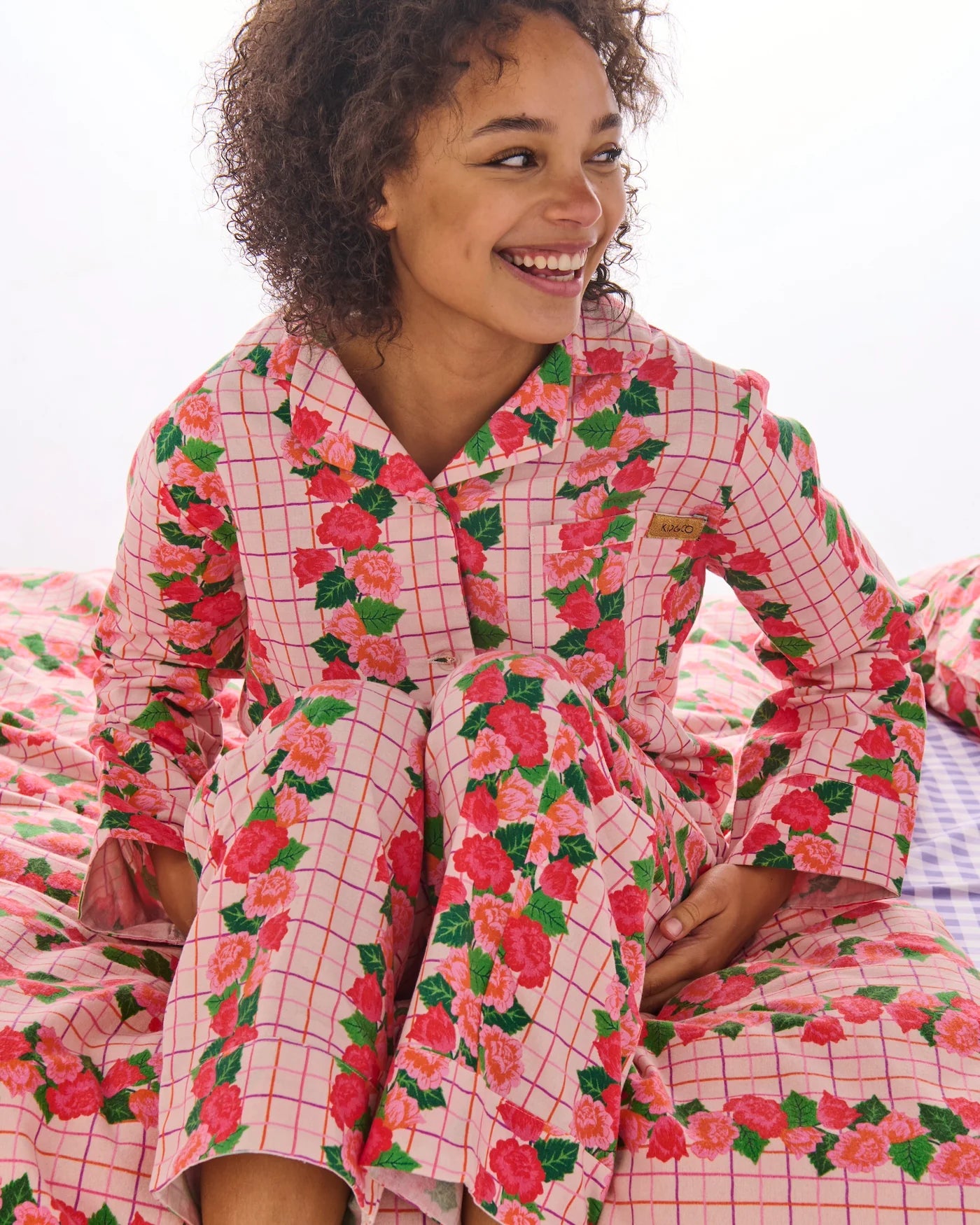 KIP & CO - ROSE LINK FLANNELETTE ADULT LONG SLEEVE SHIRT & PANT PYJAMA SET