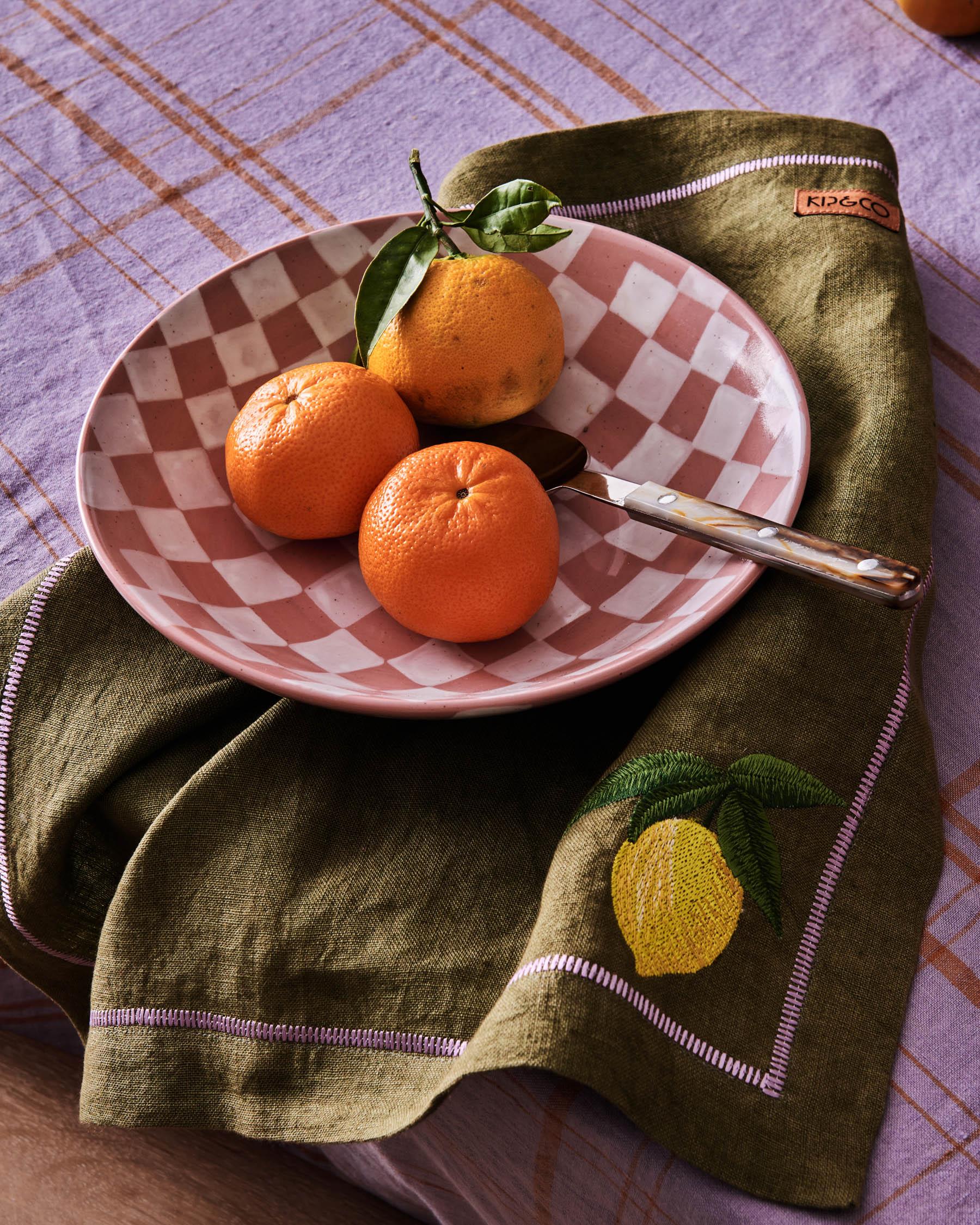 KIP & CO - EMBROIDERED LINEN 4P NAPKIN SET - AUTUMN FRUITS