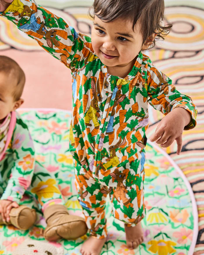 KIP & CO - ORGANIC COTTON LONG SLEEVE ZIP ROMPER - CARROT JOY