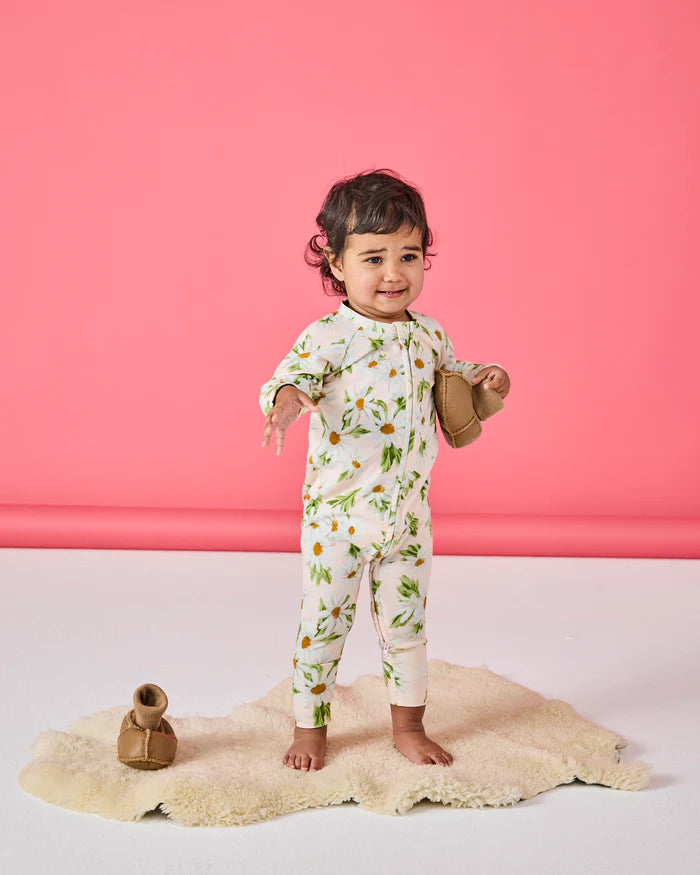 KIP & CO - ORGANIC COTTON LONG SLEEVE ZIP ROMPER - SWEET DAISY